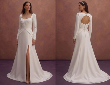 White Minimalist Wedding Dress with Sculpted Corset Top