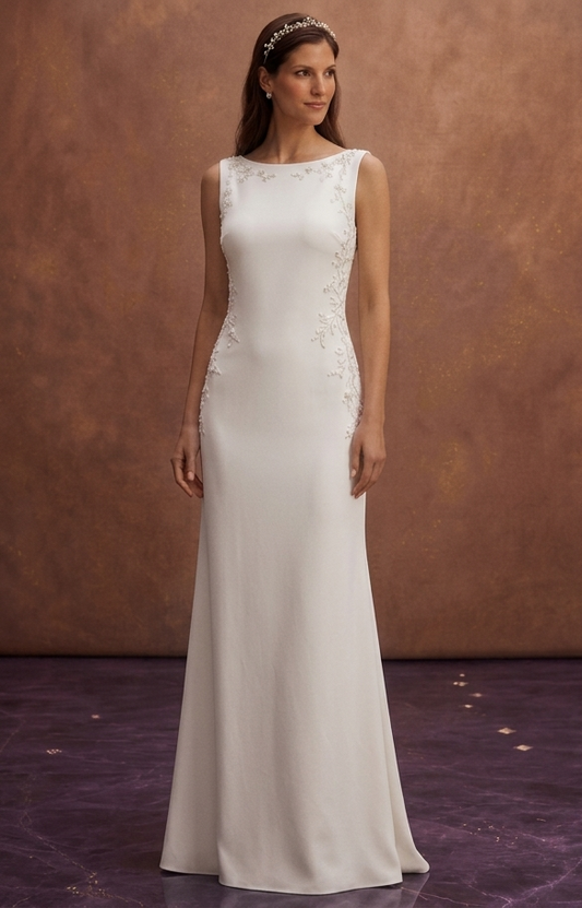 White Minimalist Wedding Dress with Straight Clean Silhouette