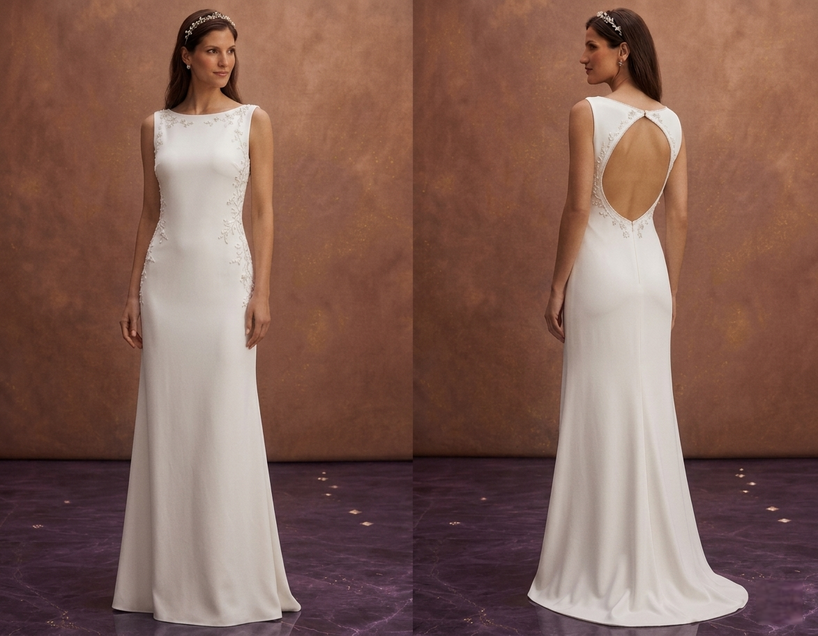 White Minimalist Wedding Dress with Straight Clean Silhouette