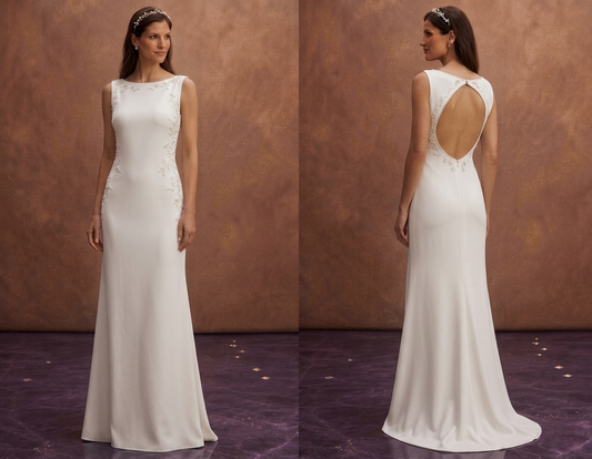 White Minimalist Wedding Dress with Straight Clean Silhouette