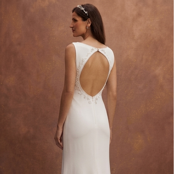 White Minimalist Wedding Dress with Straight Clean Silhouette
