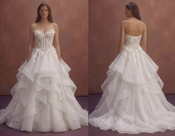 White Organza Ball Gown Wedding Dress with Corset Detail
