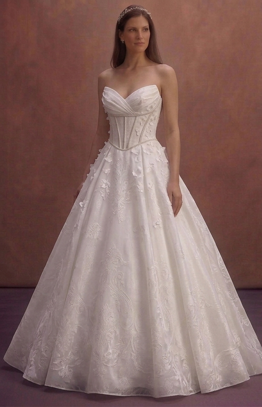 White Organza Ball Gown Wedding Dress with Corset Waist