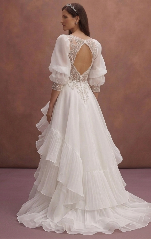 White Organza Wedding Dress with Elegant Layered Volume