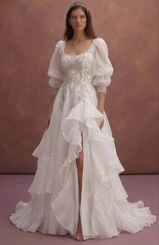 White Organza Wedding Dress with Elegant Layered Volume