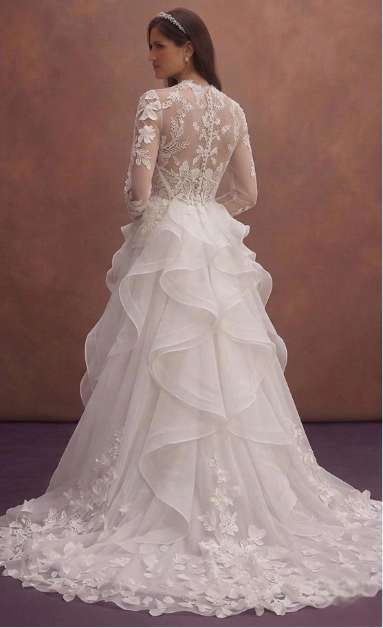 White Organza Wedding Dress with Soft Ruffle Details