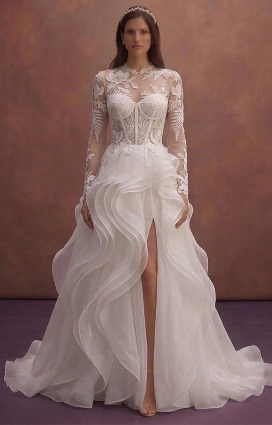 White Organza Wedding Dress with Soft Ruffle Details