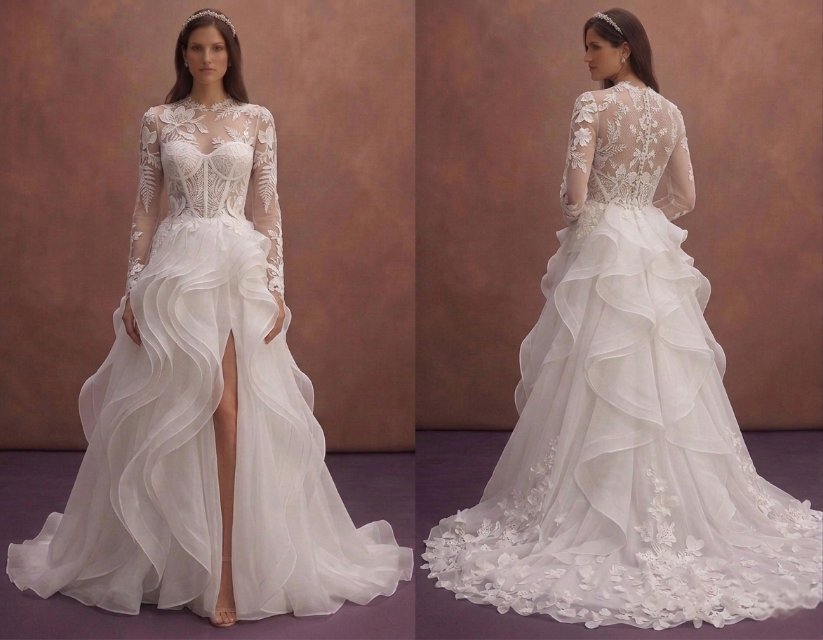 White Organza Wedding Dress with Soft Ruffle Details