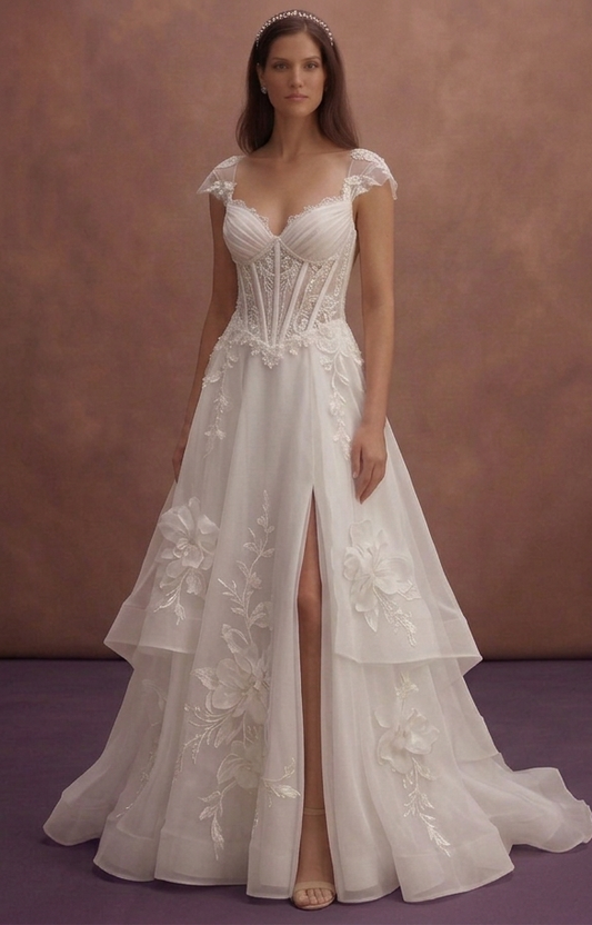 White Organza Wedding Dress with Structured Corset