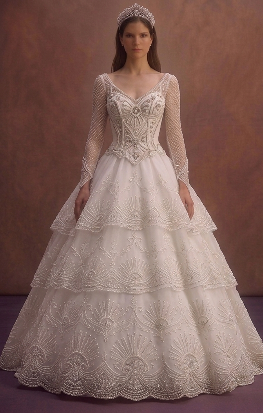 White Organza Wedding Dress with Voluminous Ball Gown Skirt