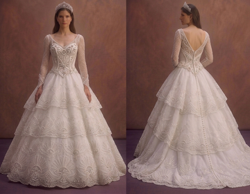 White Organza Wedding Dress with Voluminous Ball Gown Skirt