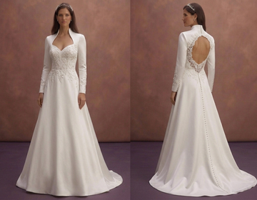 White Satin Bridal Dress with Queen Anne Neckline