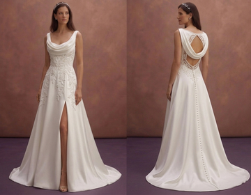 White Satin Bridal Gown with Modern Cowl Neckline