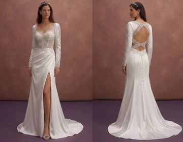 White Satin Column Wedding Dress with High Side Slit