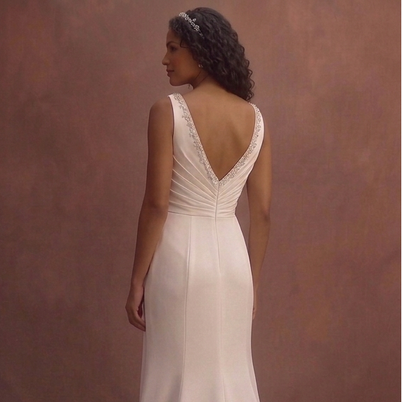 White Satin Column Wedding Dress with High Slit