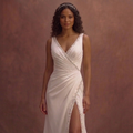 White Satin Column Wedding Dress with High Slit