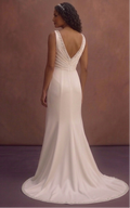 White Satin Column Wedding Dress with High Slit