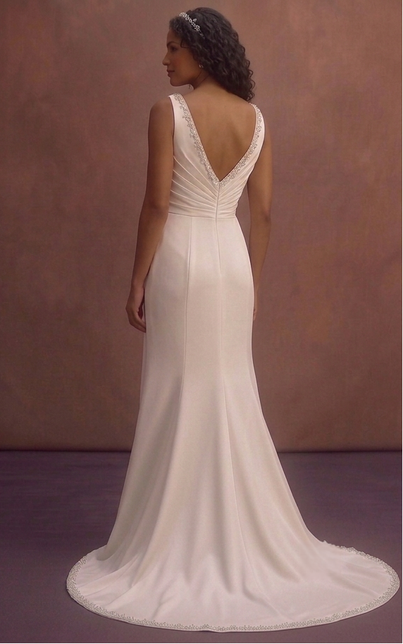 White Satin Column Wedding Dress with High Slit