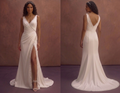 White Satin Column Wedding Dress with High Slit
