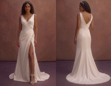 White Satin Column Wedding Dress with High Slit
