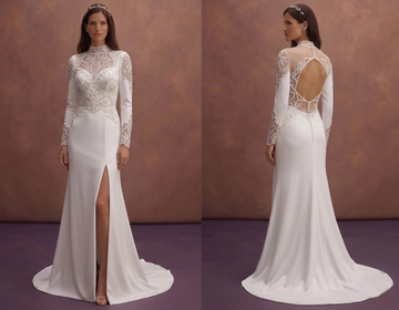 White Satin Column Wedding Dress with Modern Side Slit