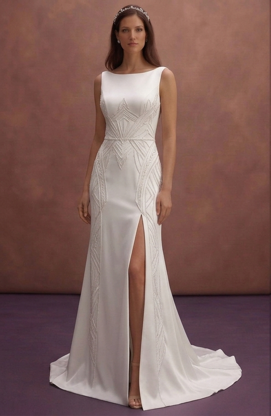 White Satin Wedding Dress with Contemporary Straight Shape