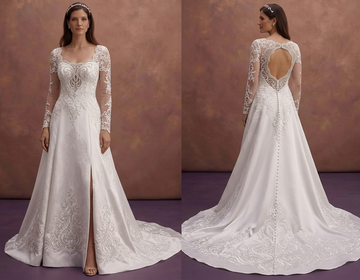 White Satin Wedding Dress with Dramatic Cathedral Train