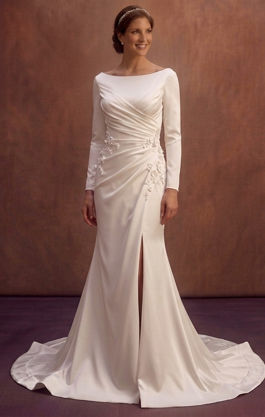 White Satin Wedding Dress with Draped Bodice