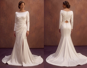 White Satin Wedding Dress with Draped Bodice