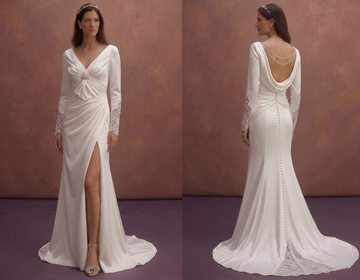 White Satin Wedding Dress with Draped Bodice Detail