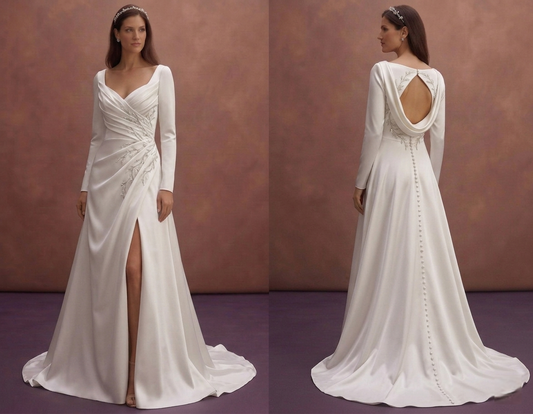 White Satin Wedding Dress with Draped Elegant Bodice