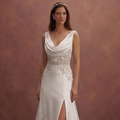 White Satin Wedding Dress with Draped Neckline