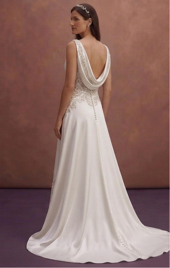 White Satin Wedding Dress with Draped Neckline
