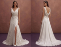 White Satin Wedding Dress with Draped Neckline
