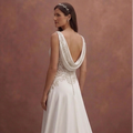 White Satin Wedding Dress with Draped Neckline