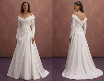 White Satin Wedding Dress with Draped Neckline Detail