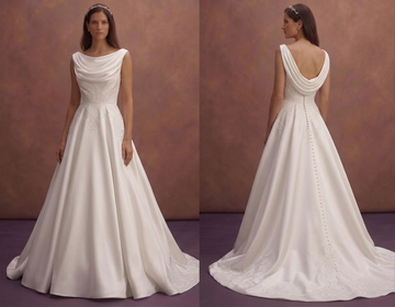 White Satin Wedding Dress with Draped Neckline Style