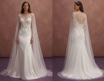White Satin Wedding Dress with Elegant Cape Detail