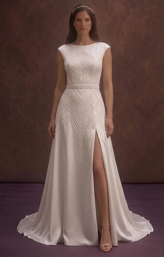 White Satin Wedding Dress with Elegant Straight Cut