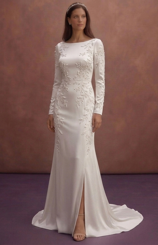 White Satin Wedding Dress with Elegant Straight Silhouette