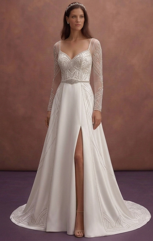 White Satin Wedding Dress with Modern Open Back