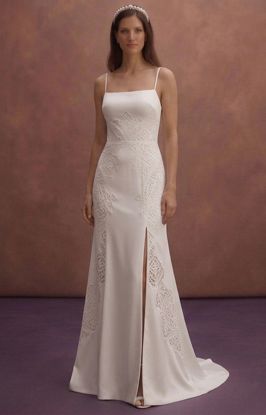 White Satin Wedding Dress with Modern Straight Shape