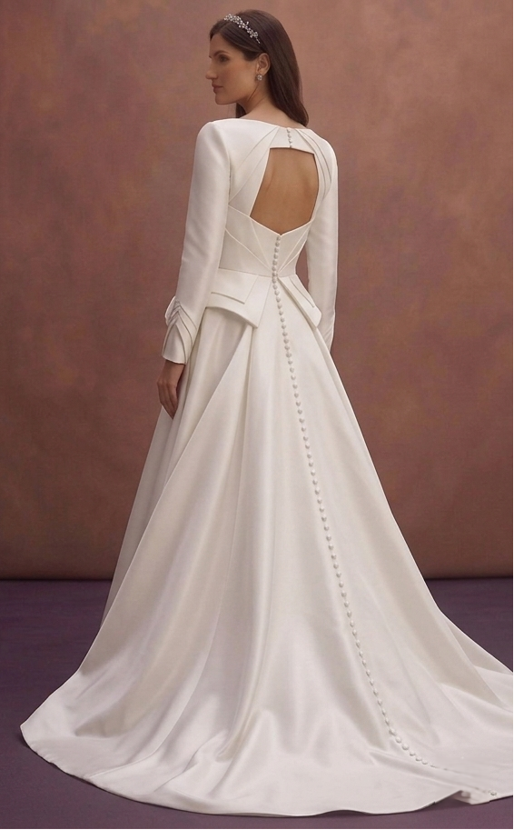 White Satin Wedding Dress with Sculpted Bodice