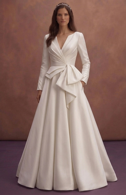 White Satin Wedding Dress with Sculpted Bodice