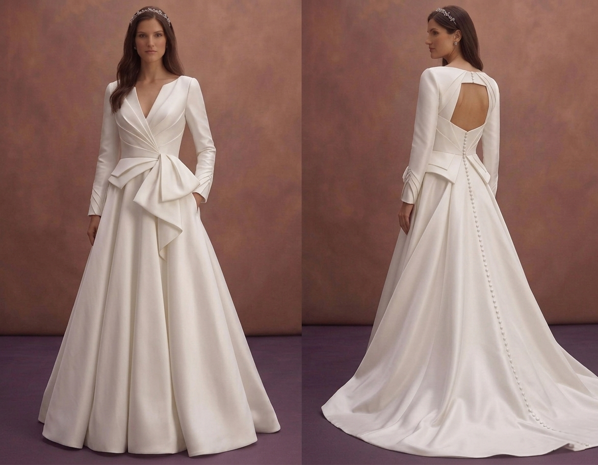 White Satin Wedding Dress with Sculpted Bodice