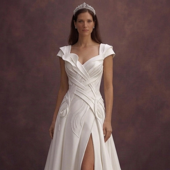 White Satin Wedding Dress with Sculpted Elegant Bodice