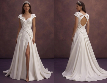 White Satin Wedding Dress with Sculpted Elegant Bodice