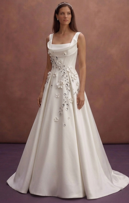 White Satin Wedding Dress with Structured Bodice