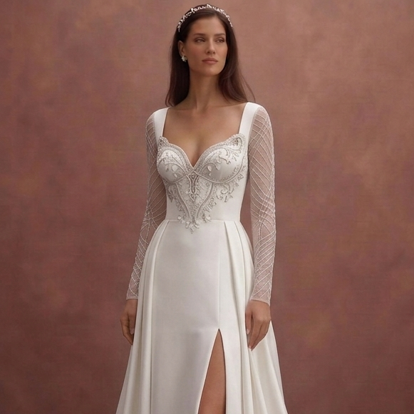 White Satin Wedding Dress with Sweetheart Neckline Style