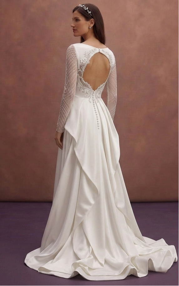 White Satin Wedding Dress with Sweetheart Neckline Style